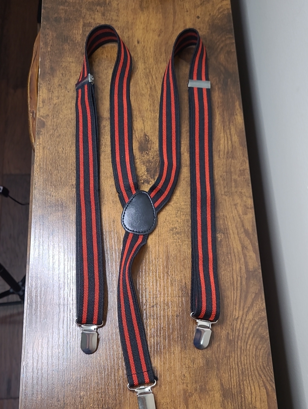 Men's Red & Black Striped Suspenders